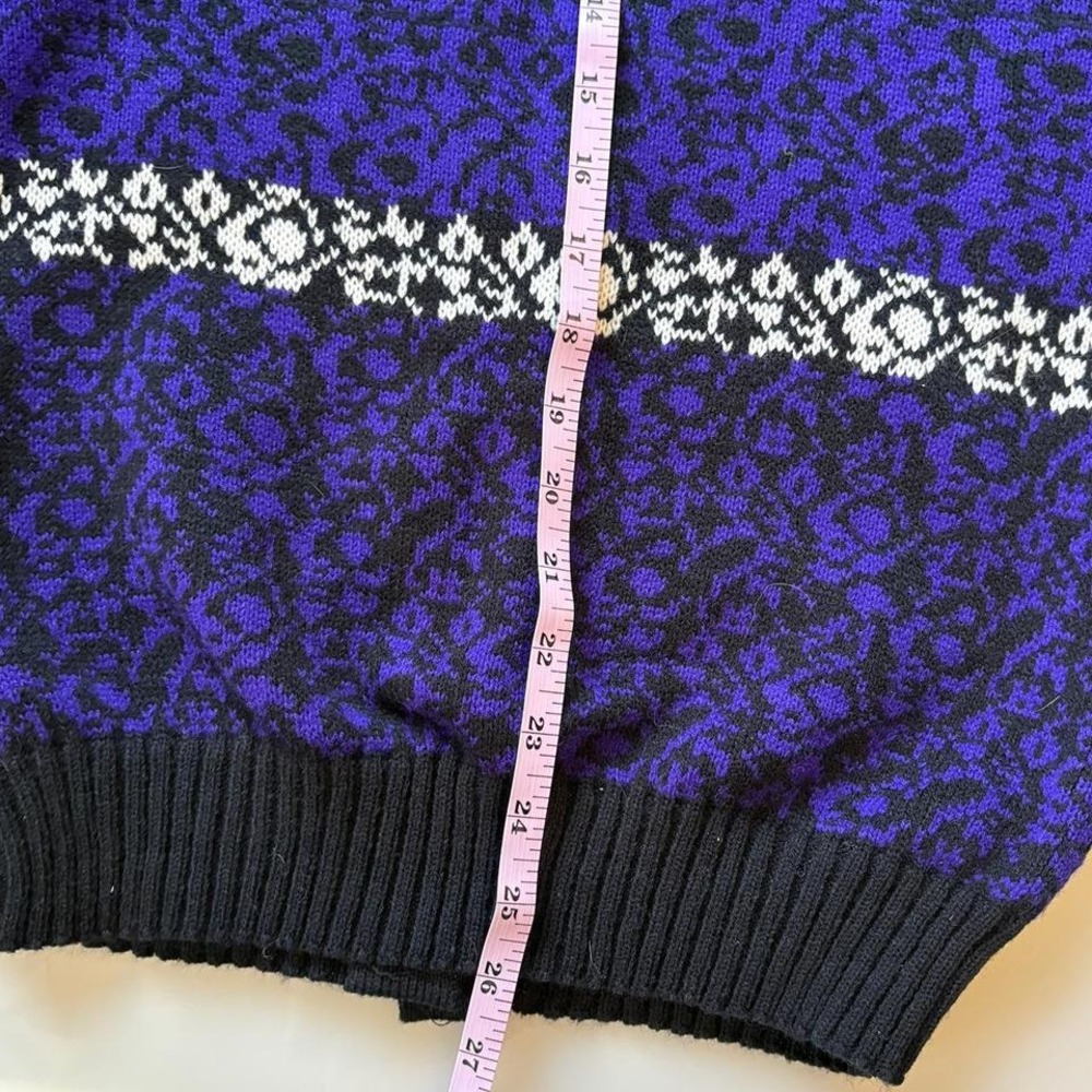 Vtg Patterned Cardigan Sweater Women's Buttons Purple Black 80s Bold Dopamine‎ M - Picture 8 of 8